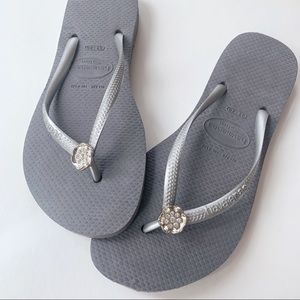 Silver Havaianas Slim Crystal Flip Flop